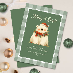 Tarjeta Festiva Green Gingham Check Merry y Bright