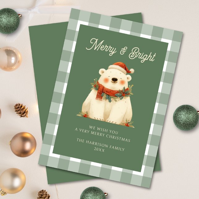 Tarjeta Festiva Green Gingham Check Merry y Bright (Subido por el creador)