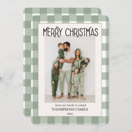 Tarjeta Festiva Green Gingham Holiday Family Photo Card