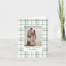 Tarjeta Festiva Green Gingham Plaid Tartan Christmas Photo Card