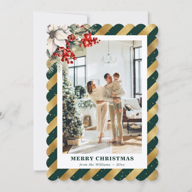 Tarjeta Festiva Green Gold Botanical Modern Photo Christmas Card (Anverso)