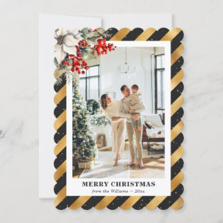 Tarjeta Festiva Green Gold Botanical Modern Photo Christmas Card