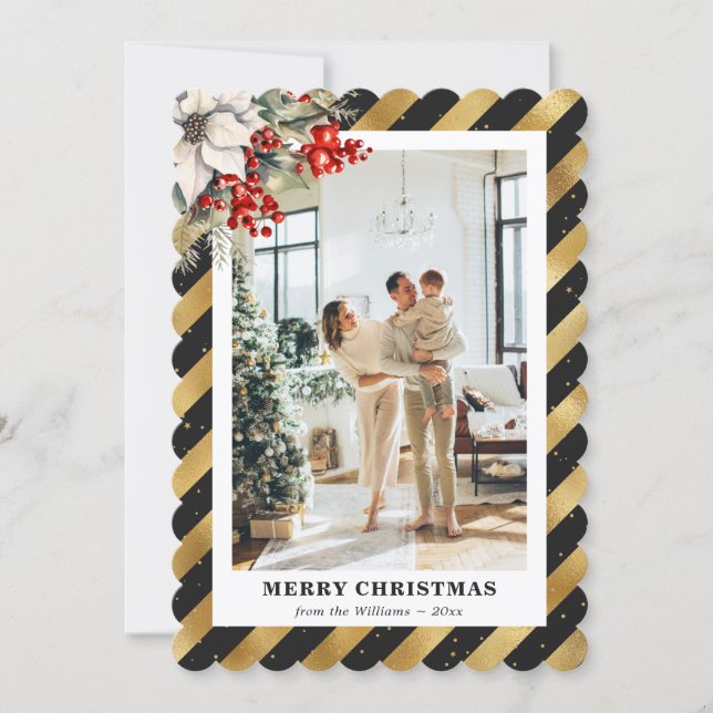 Tarjeta Festiva Green Gold Botanical Modern Photo Christmas Card (Anverso)