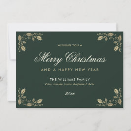 Tarjeta Festiva Green Gold Merry Christmas Happy Year Cards