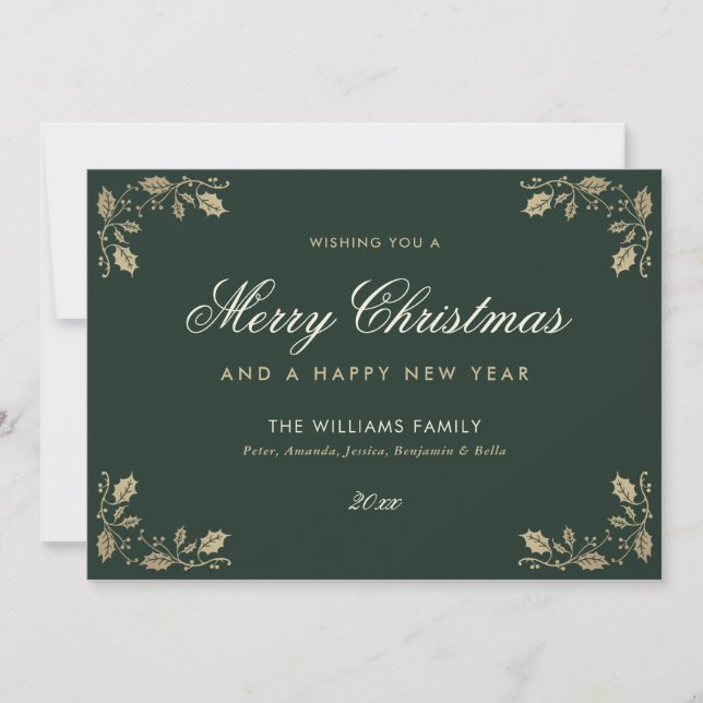 Tarjeta Festiva Green Gold Merry Christmas Happy Year Cards (Anverso)