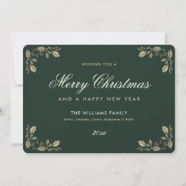 Tarjeta Festiva Green Gold Merry Christmas Happy Year Cards
