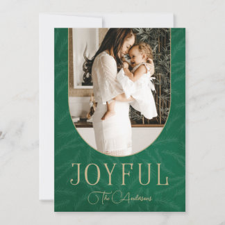 Tarjeta Festiva Green Gold Moderno Botanical Arch Joyful Photo