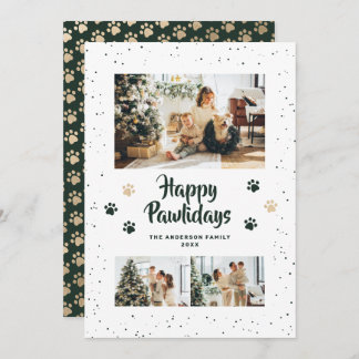 Tarjeta Festiva Green Gold Photo Happy Pawlidays Card