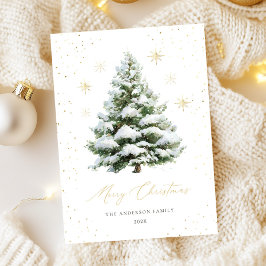 Tarjeta Festiva Green Gold Pine Tree Christmas Card
