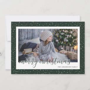 Tarjeta Festiva Green Gold Snowowy Photo Merry Christmas Cards