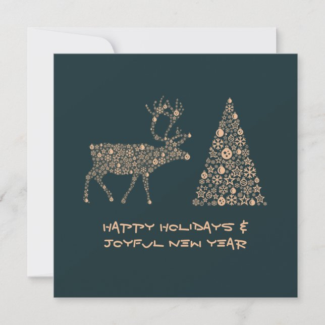 Tarjeta Festiva Green greeting card HAPPY HOLIDAYS JOYFUL NEW YEAR (Anverso)