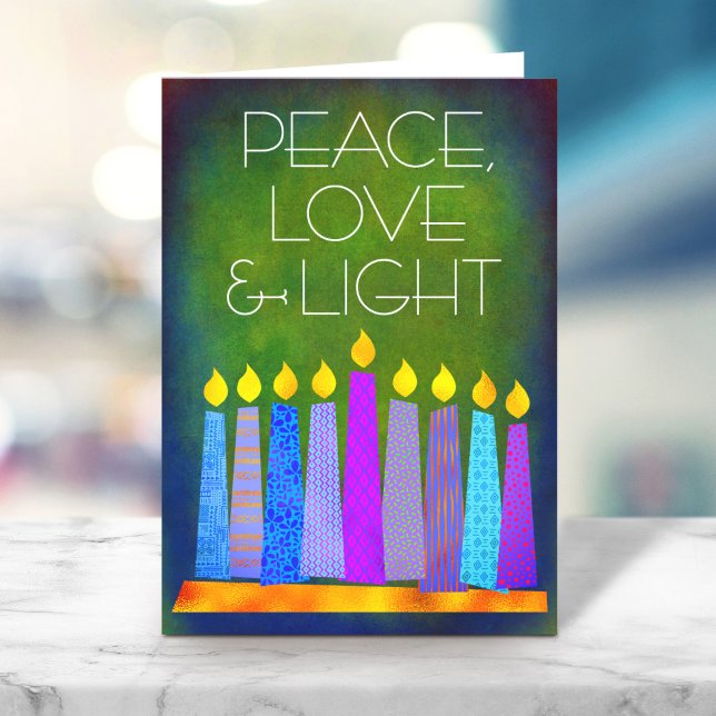 Tarjeta Festiva Green Hanukkah Boho Velas Paz Luz de Amor Negrita (Subido por el creador)