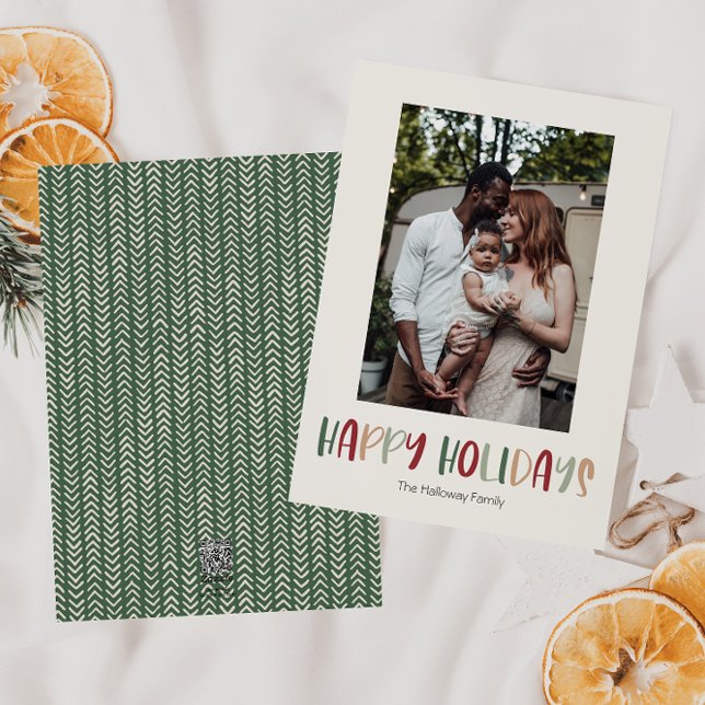 Tarjeta Festiva Green Happy Holidays Vertical Single Photo (Subido por el creador)