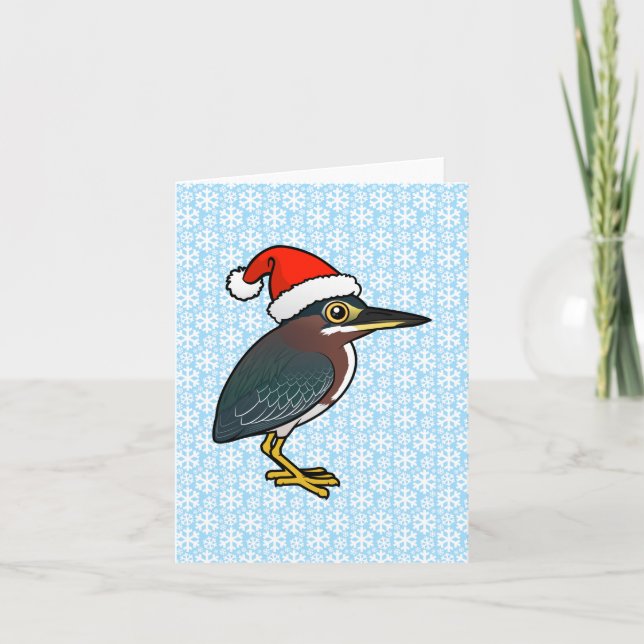 Tarjeta Festiva Green Heron Santa (Anverso)