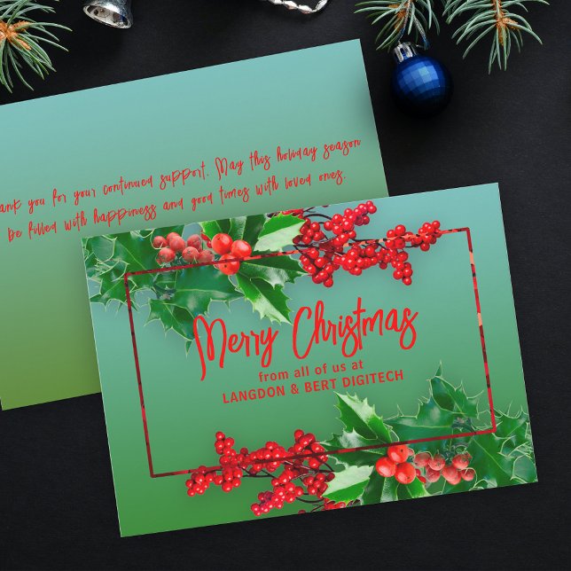 Tarjeta Festiva Green Holly deja a los Navidades de negocios de la (Subido por el creador)