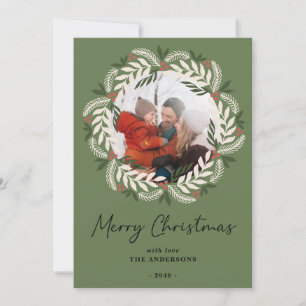 Tarjeta Festiva Green Joyful Botanful Frame Christmas Photo cards
