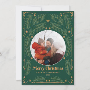 Tarjeta Festiva Green Joyful Botanful Frame Christmas Photo cards