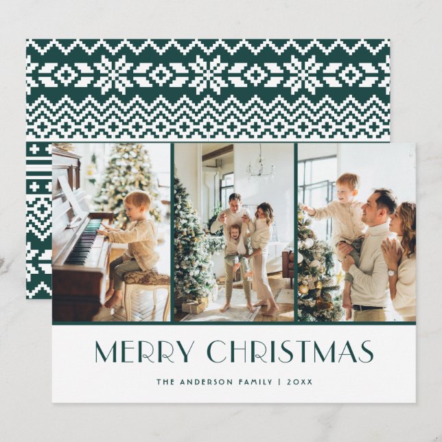 Tarjeta Festiva Green Kniter Sweater Photo Merry Christmas Card (Anverso / Reverso)
