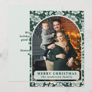 Tarjeta Festiva Green Lace Christmas Photo Holiday Card