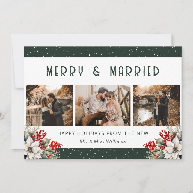 Tarjeta Festiva Green Married Newlywed Botanical Photo (Anverso)