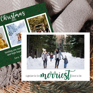 Tarjeta Festiva Green Merriest Place to Be Christmas Photo Card