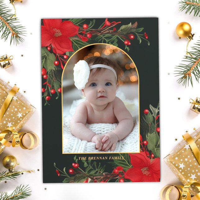 Tarjeta Festiva Green Merry Christmas 1 Photo Botanical Greenerati (Green Merry Christmas 1 Photo Botanical Greenery Holiday Card)