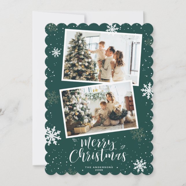 Tarjeta Festiva Green Merry Christmas 2 Photo (Anverso)