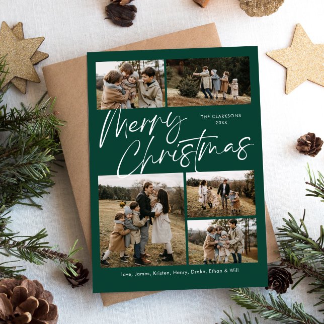 Tarjeta Festiva Green Merry Christmas Caliligraphy Script 5 Photo (Subido por el creador)