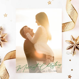 Tarjeta Festiva Green Merry Christmas Elegant Splendor Photo