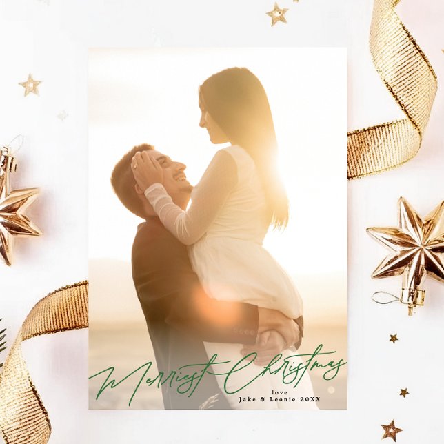 Tarjeta Festiva Green Merry Christmas Elegant Splendor Photo (Subido por el creador)