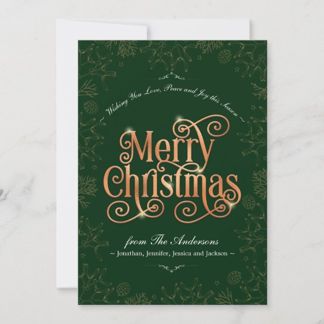 Tarjeta Festiva  Green Merry Christmas Gold Text No Photo Personal (Anverso)
