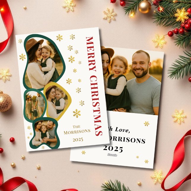 Tarjeta Festiva Green Merry Christmas Photo Modern Organic Frame (Subido por el creador)