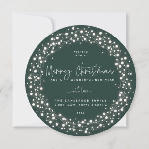 Tarjeta Festiva Green Merry Christmas Script Sparkling Light
