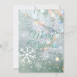 Tarjeta Festiva Green Merry Christmas Snowflakes