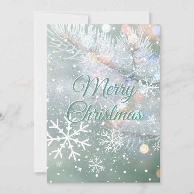 Tarjeta Festiva Green Merry Christmas Snowflakes (Anverso)