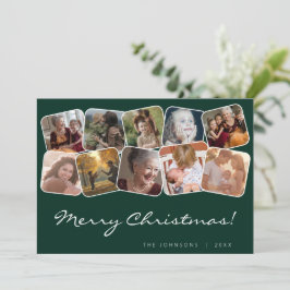 Tarjeta Festiva Green Merry Christmas Whit Black 10 Collage de fot
