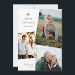 Tarjeta Festiva Green Merry Christmas Wires Three Photo Card<br><div class="desc">Esta tarjeta clásica de Navidades verdes y blancos recibe el tratamiento moderno con un gráfico hueco simple y festivo y tres de tus fotos favoritas en una moda,  diseño superpuesto. Añade texto o más fotos al alegre respaldo rojo para un mensaje totalmente personalizado de alegría.</div>