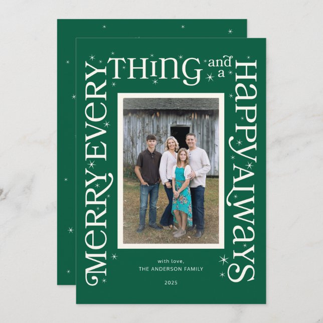 Tarjeta Festiva Green Merry Everything and a Happy Always  (Anverso / Reverso)