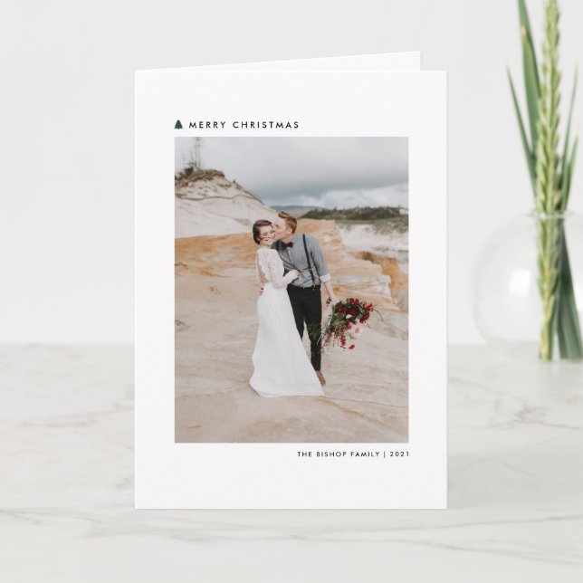 Tarjeta Festiva Green Modern Christmas Tree Merry Christmas Photo (Anverso)