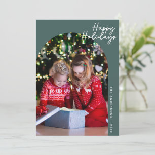 Tarjeta Festiva Green Modern Happy Holidays Arch Photo