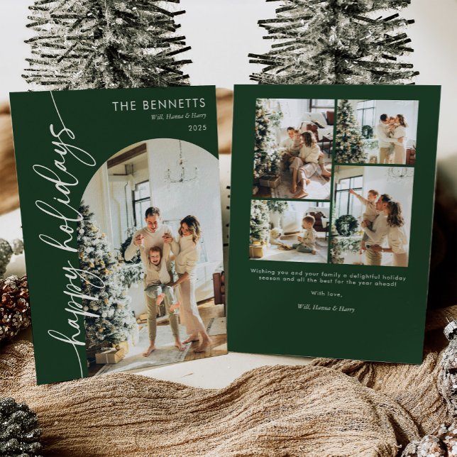 Tarjeta Festiva Green Modern Happy Holidays Arch Photo (Subido por el creador)