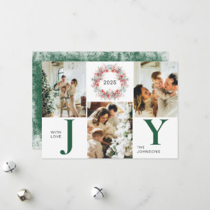 Tarjeta Festiva Green Modern Holly Berries 3 Navidades de la alegr