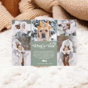 Tarjeta Festiva Green New Year in review 5 photo collage grid