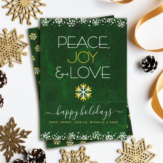 Tarjeta Festiva Green Peace Joy Love Snowflake Typography Bold (Subido por el creador)