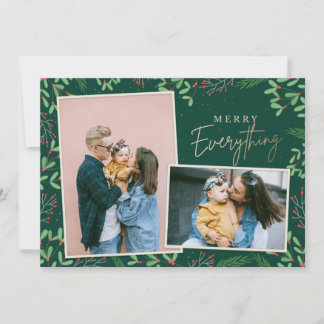 Tarjeta Festiva Green Pine Berries Merry Everything Multiple Photo