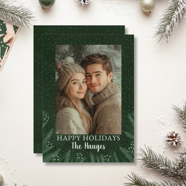 Tarjeta Festiva Green Pine Tree Happy Holidays (Green Pine tree Christmas Card)