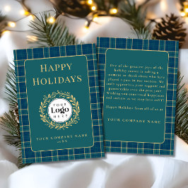 Tarjeta Festiva Green Plaid Business Logo Holiday Thank You Card