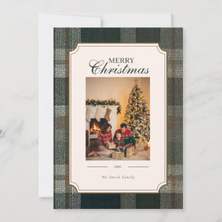 Tarjeta Festiva Green Plaid Christmas Three Photo Holiday Card