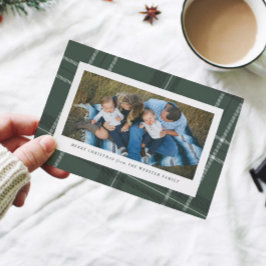 Tarjeta Festiva Green plaid frame one photo holiday card