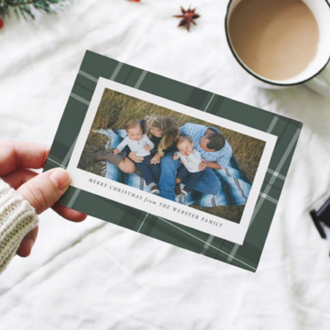 Tarjeta Festiva Green plaid frame one photo holiday card (Subido por el creador)